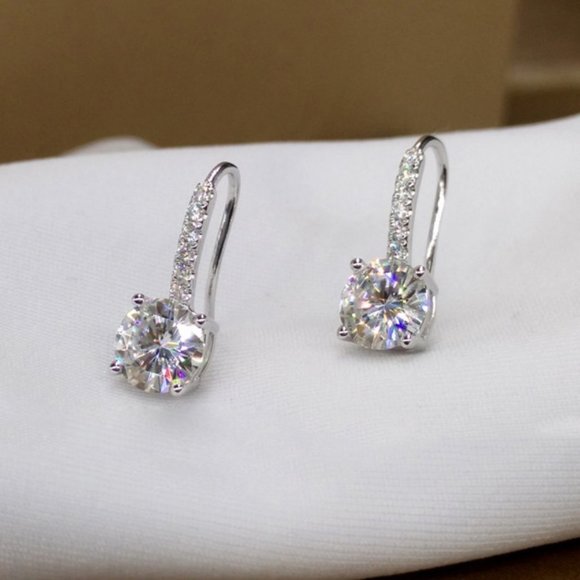 *NEW Silver/Rose Gold Round Diamond Drop Earrings - Picture 10 of 11